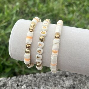 "STAY GOLD" 3 Pack Bracelets - Handmade - 6.5 in - Stretch Cord